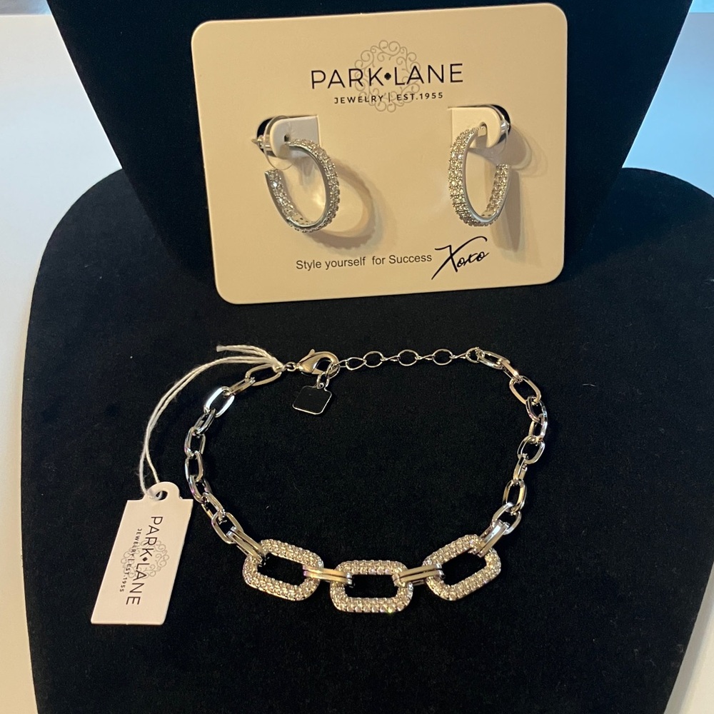Park Lane Silver Hoop Earrings and Chain Bracelet Set